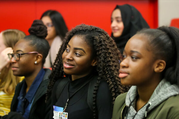 People listening to a talk at a Stemettes Event.