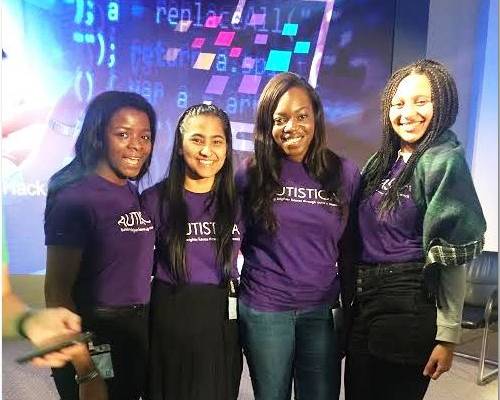 4 Stemettes posing in Autistica T shirts.