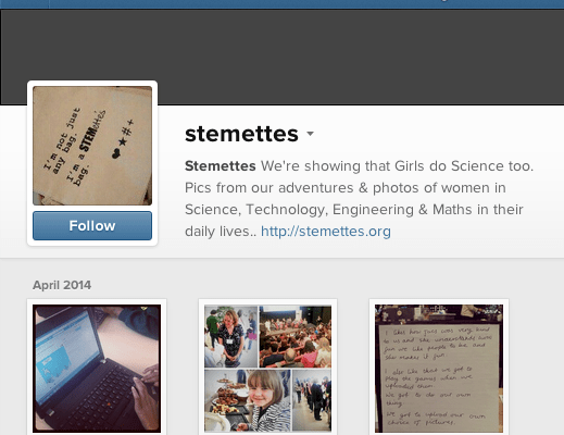 Screenshot showing the Stemettes Instagram Profile.