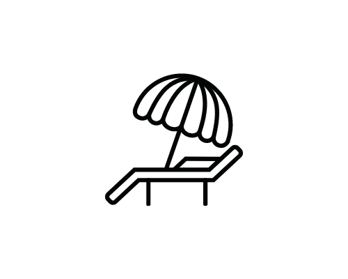 An Icon of a sun lounger and umbrella.