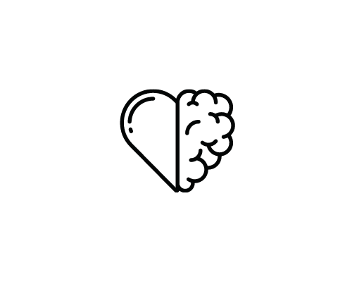 An Icon of a heart. Half of the heart is shaped like a brain.