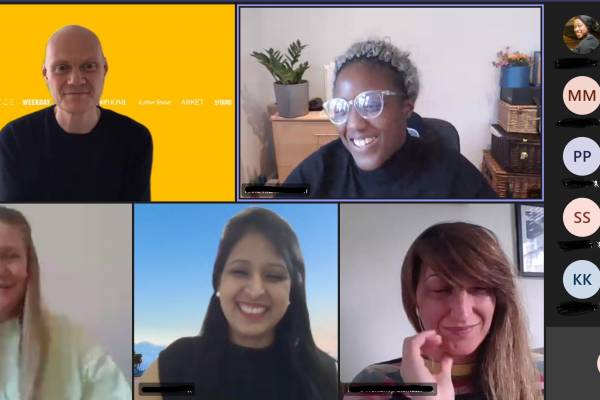 A screenshot of a Microsoft Teams call with team Stemette, H&M role models and young attendees.