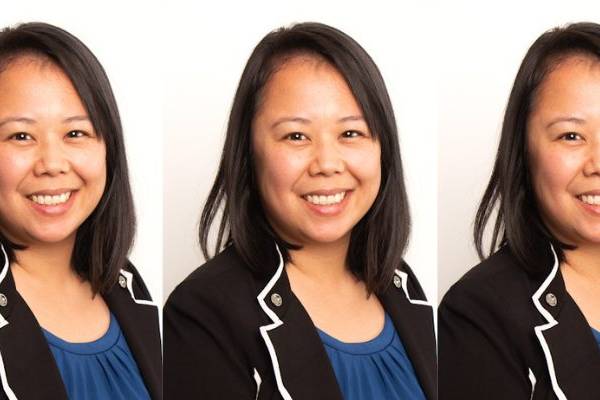 Three images of Jennie Kam side by side. She is wearing a blue shirt with a black jacket over the top. She has shoulder length black hair and is smiling.