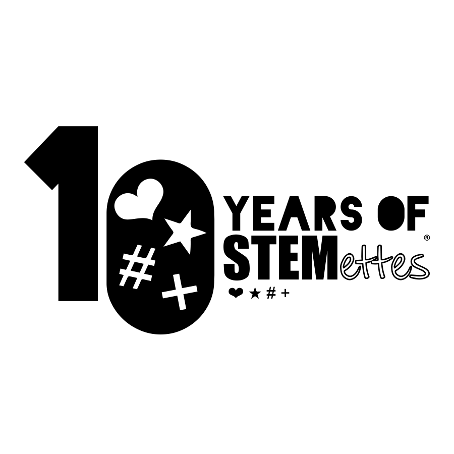 Black logo reading '10 Years Of Stemettes' on a transparent background.