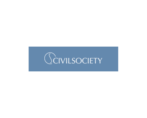 Blue and white Civil Society logo on a white background