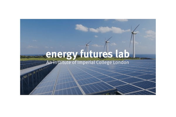 An image of wind turbines and solar energy panels with the text 'Energy Futures Lab - An institute of Imperial College London' in white text in the foreground.