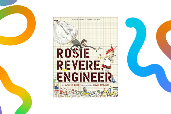 Rosie Revere, Engineer book cover on a transparent background with colourful noodles