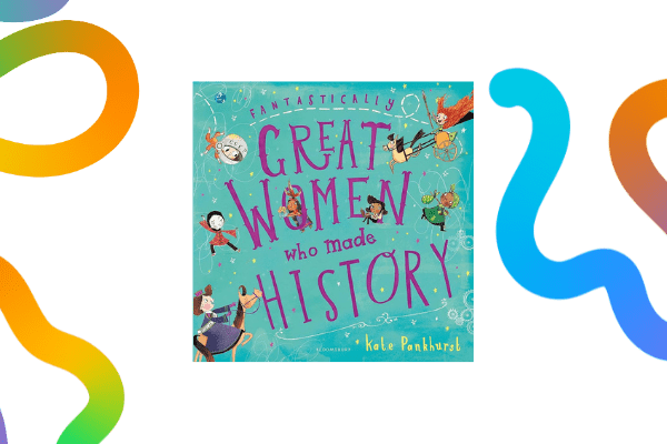 Great Women who made History book cover on a transparent background with colourful noodles