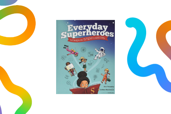 Everyday Superheroes book cover on a transparent background with colourful noodles