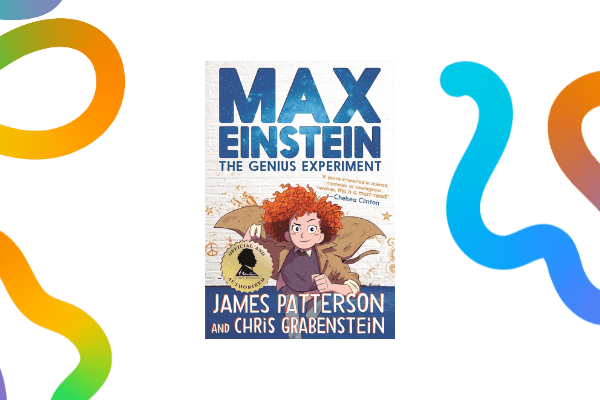 Max Einstein genius experiment book cover on a transparent background with colourful noodles