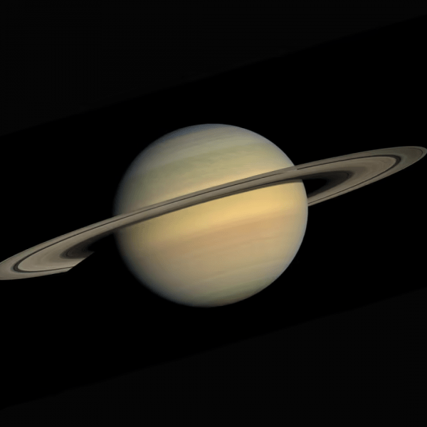 A picture of Saturn on a black background.