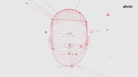 Animation representing facial recognition by AI